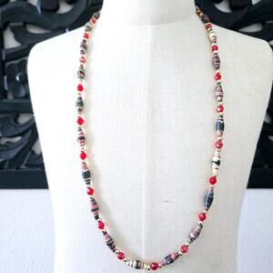 Ethnic Handmade Rolled Paper Beaded Single Strand Necklace
